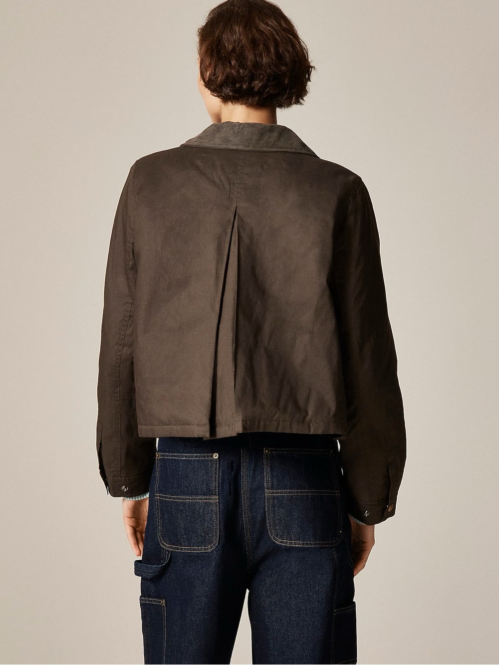 NWT J. Crew Olive Short Utility Jacket with Corduroy Collar - Picture 3 of 4